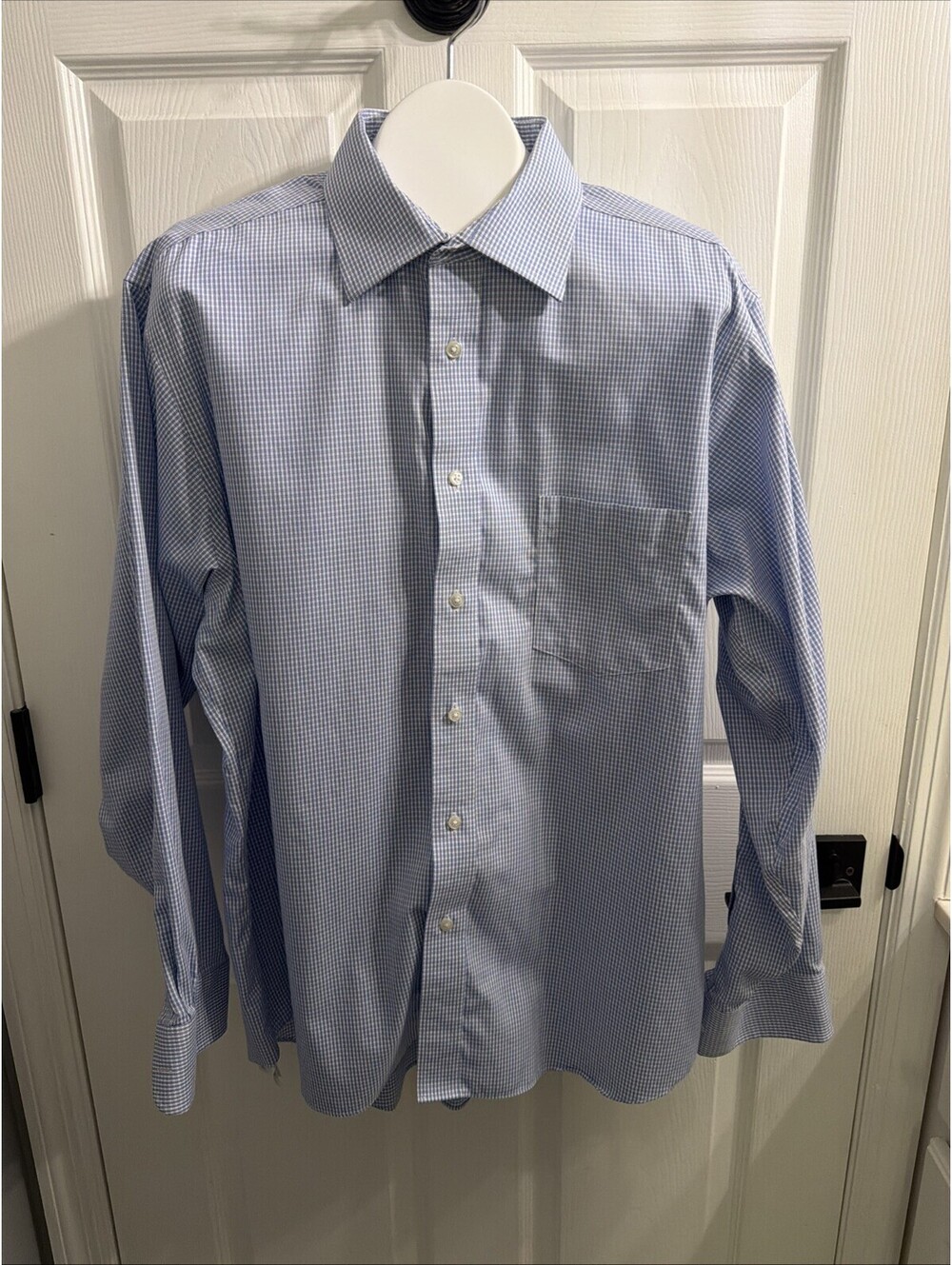Eagle Shirtmakers 100%Cotton Non-Iron Sz. XL 17.5 34-35 Blue Checked Long Sleeve